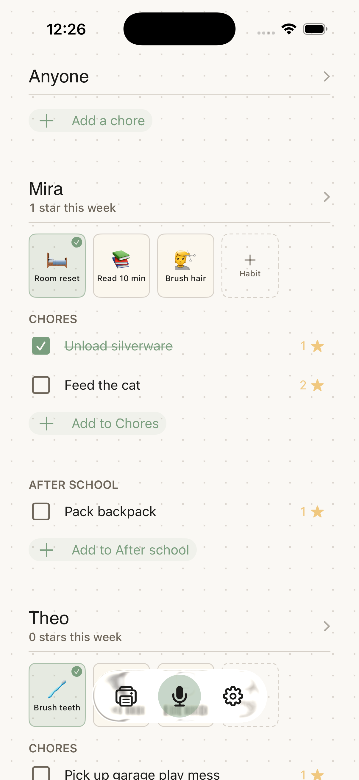 The native Choreeo iPhone app marking a chore complete with a tap.