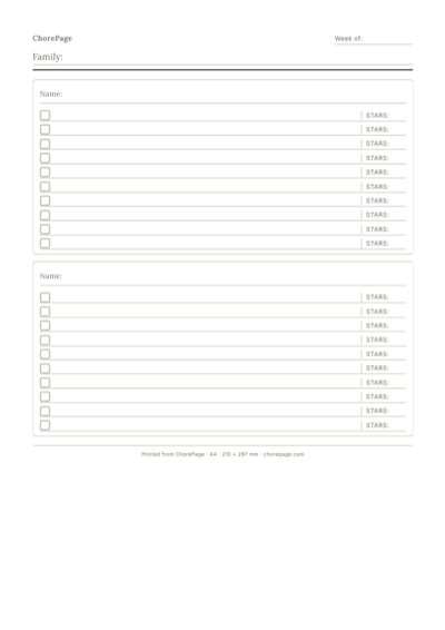 Preview of Chore chart PDF (A4)