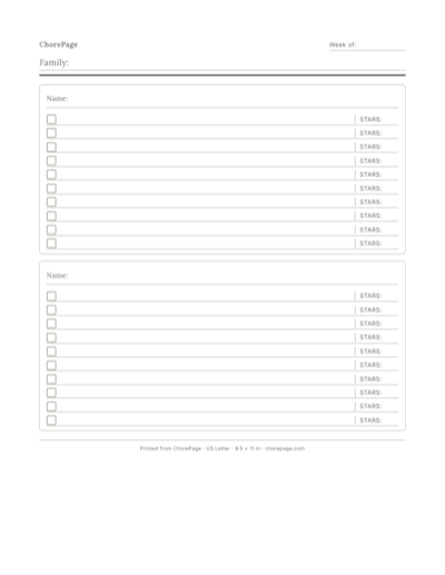 Preview of Chore chart PDF (US Letter)