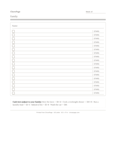 Preview of Chore chart for a teenager