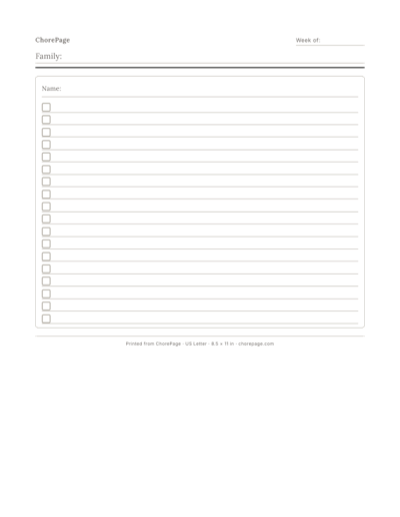 Preview of Weekly chore chart (blank)